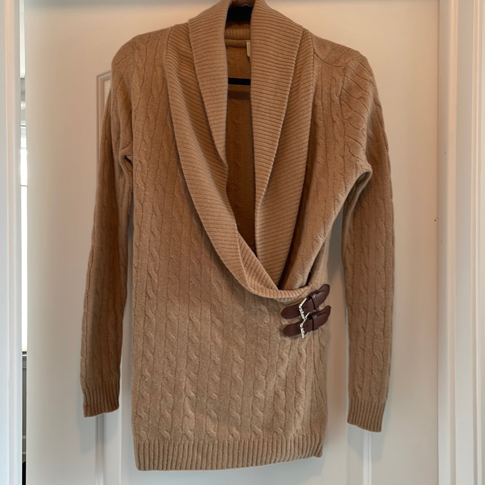 Beige cashmere sweater with leather side belt, Olivia & Grace, size L